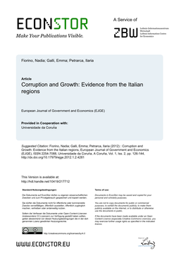 Corruption and Growth: Evidence from the Italian Regions