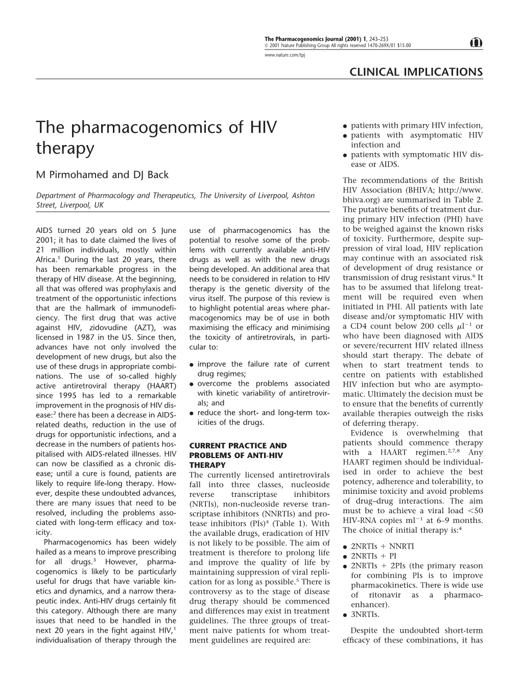 The Pharmacogenomics of HIV Therapy