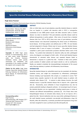 Sprue-Like Intestinal Disease Following Colectomy for Inflammatory Bowel Disease