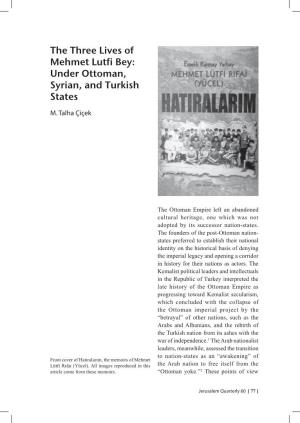 The Three Lives of Mehmet Lutfi Bey: Under Ottoman, Syrian, and Turkish States M