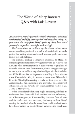 The World of Mary Bowser: Q&A with Lois Leveen