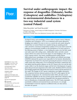Odonata), Beetles (Coleoptera) and Caddisﬂies (Trichoptera) to Environmental Disturbances in a Two-Way Industrial Canal System (Central Poland)