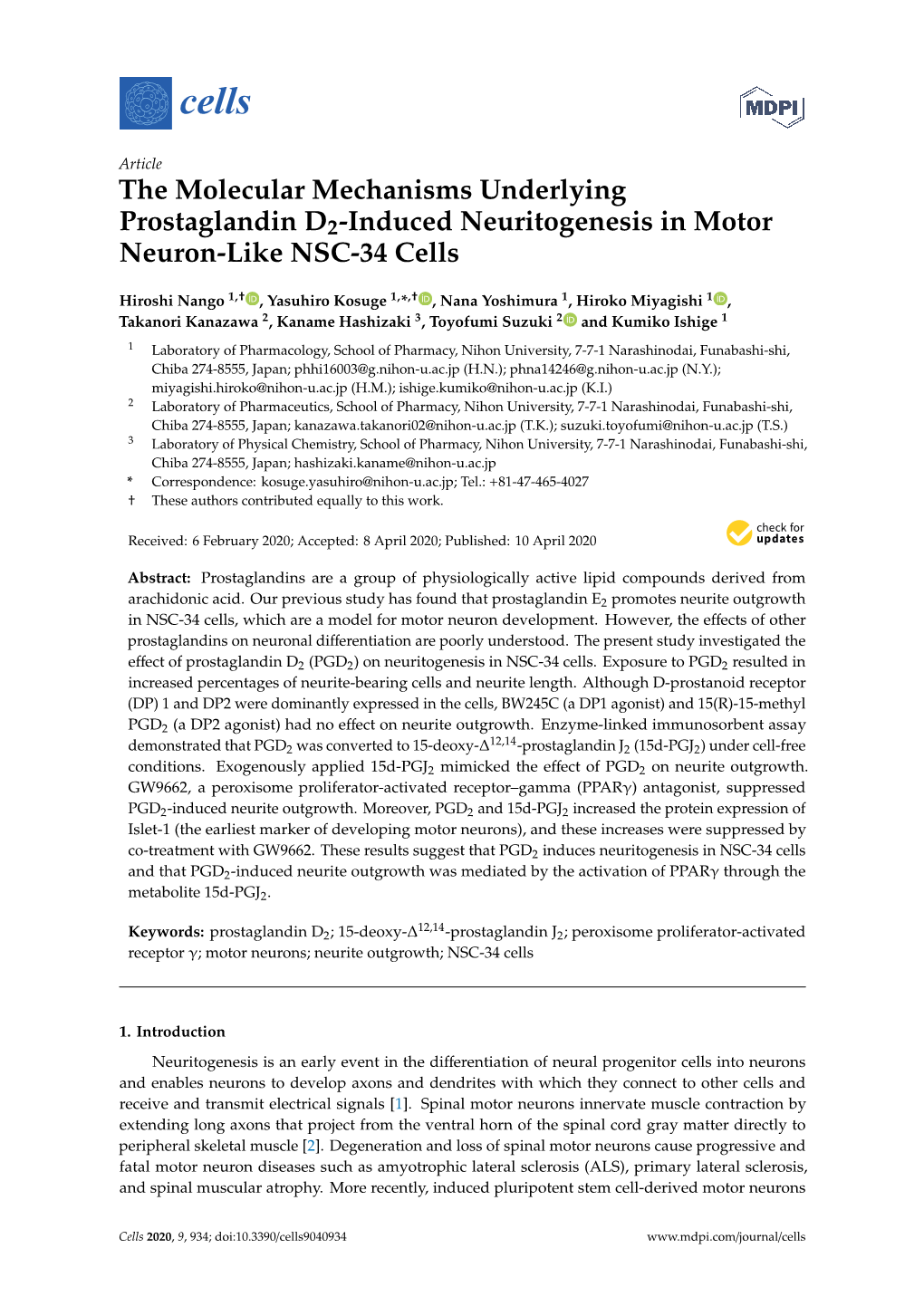 The Molecular Mechanisms Underlying Prostaglandin D2-Induced Neuritogenesis in Motor Neuron-Like NSC-34 Cells