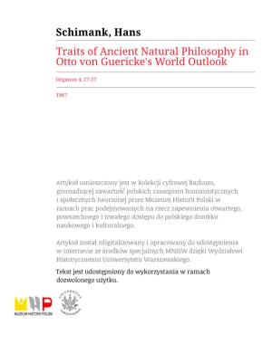 Traits of Ancient Natural Philosophy in Otto Von Guericke's World Outlook