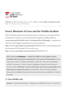 Israel, Blockade of Gaza and the Flotilla Incident