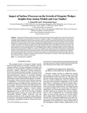 Impact of Surface Processes on the Growth of Orogenic Wedges: Insights from Analog Models and Case Studies1 J