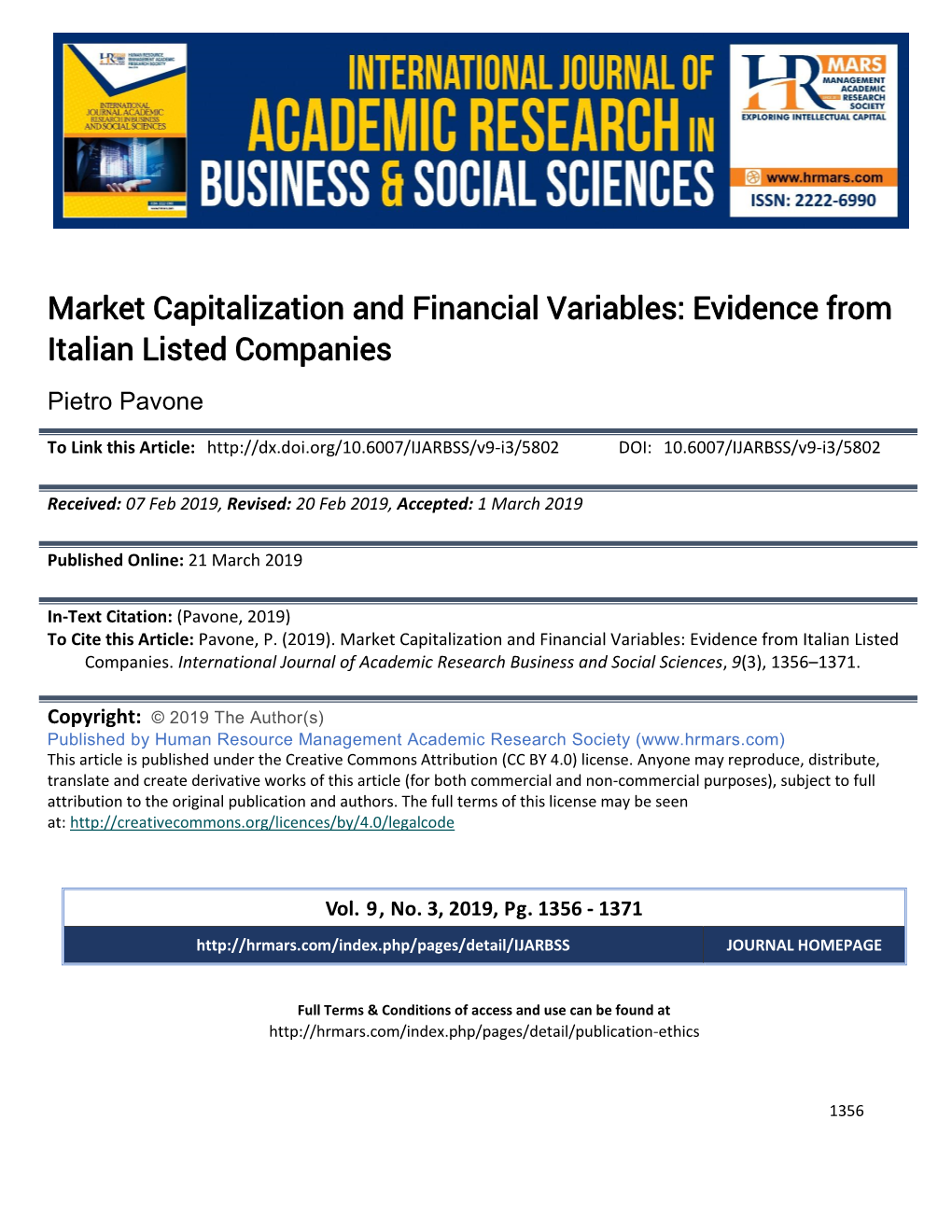 Market Capitalization and Financial Variables: Evidence from Italian Listed Companies