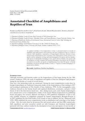 Annotated Checklist of Amphibians and Reptiles of Iran