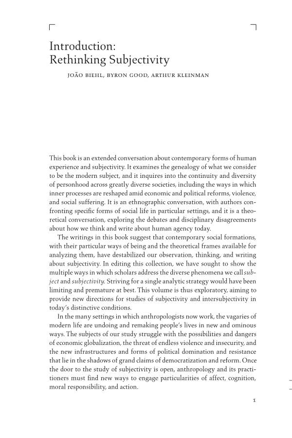 Rethinking Subjectivity João Biehl, Byron Good, Arthur Kleinman