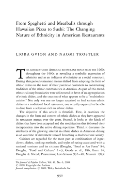 From Spaghetti and Meatballs Through Hawaiian Pizza to Sushi: the Changing Nature of Ethnicity in American Restaurants