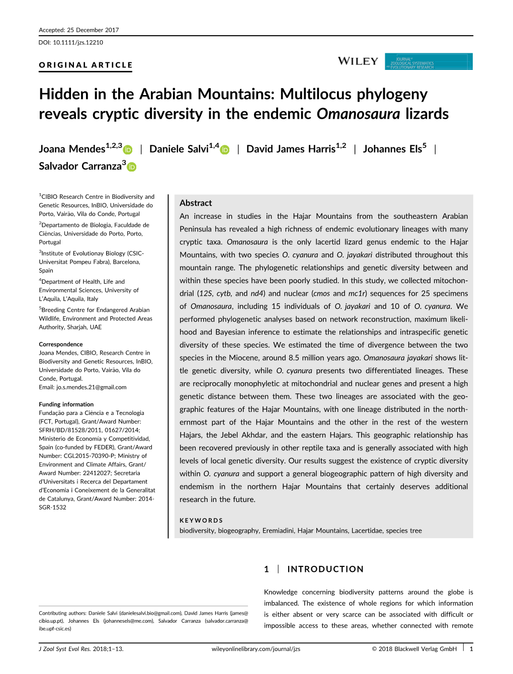 Hidden in the Arabian Mountains: Multilocus Phylogeny Reveals Cryptic Diversity in the Endemic Omanosaura Lizards