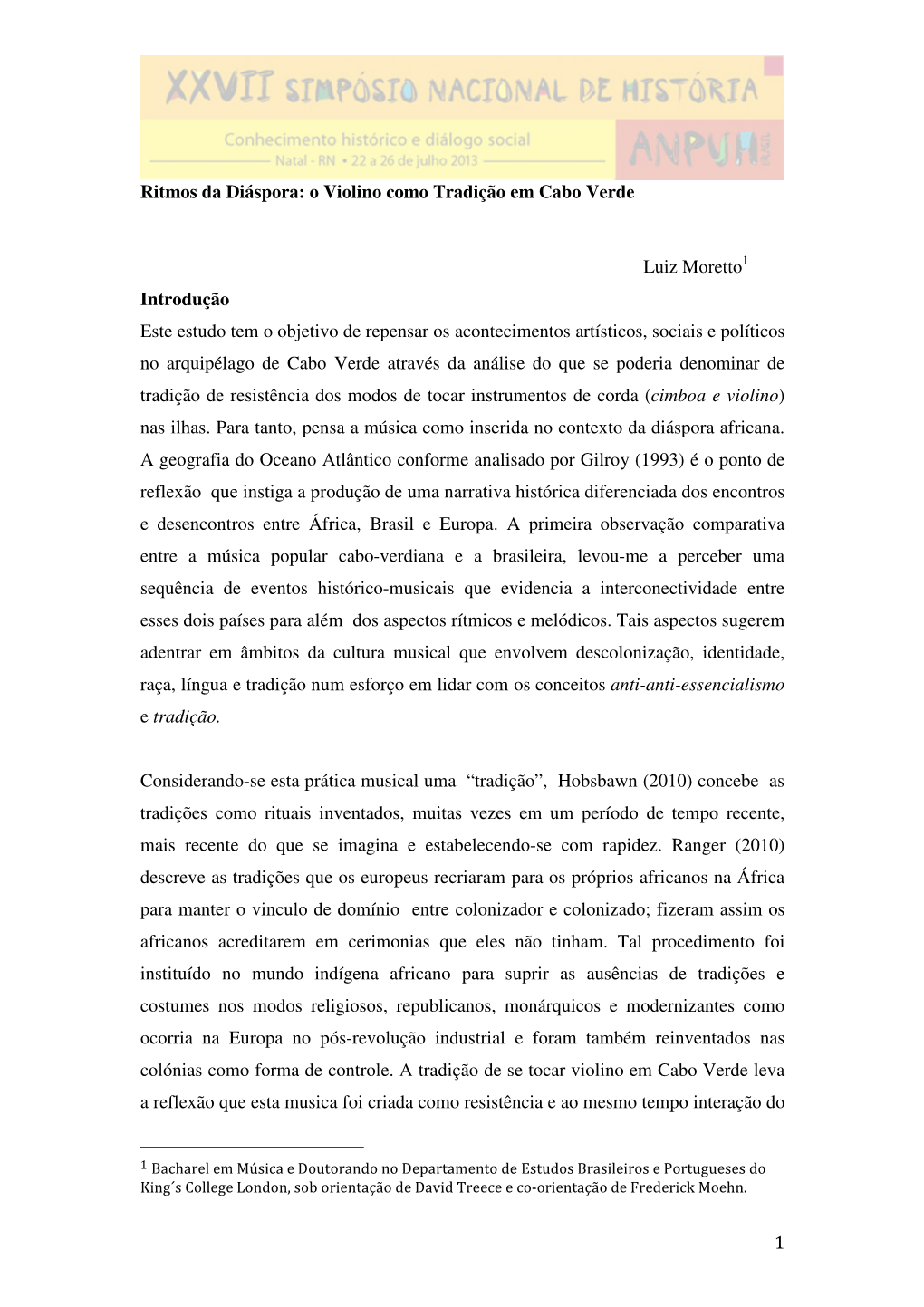 1 Ritmos Da Diáspora: O Violino Como Tradição Em Cabo Verde Luiz