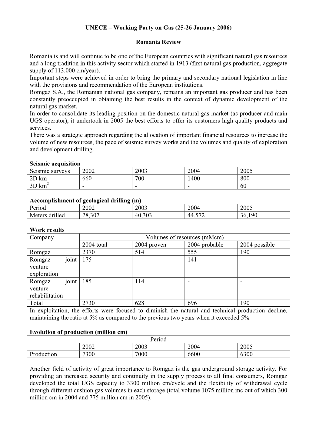 Working Party on Gas (25-26 January 2006) Romania Review