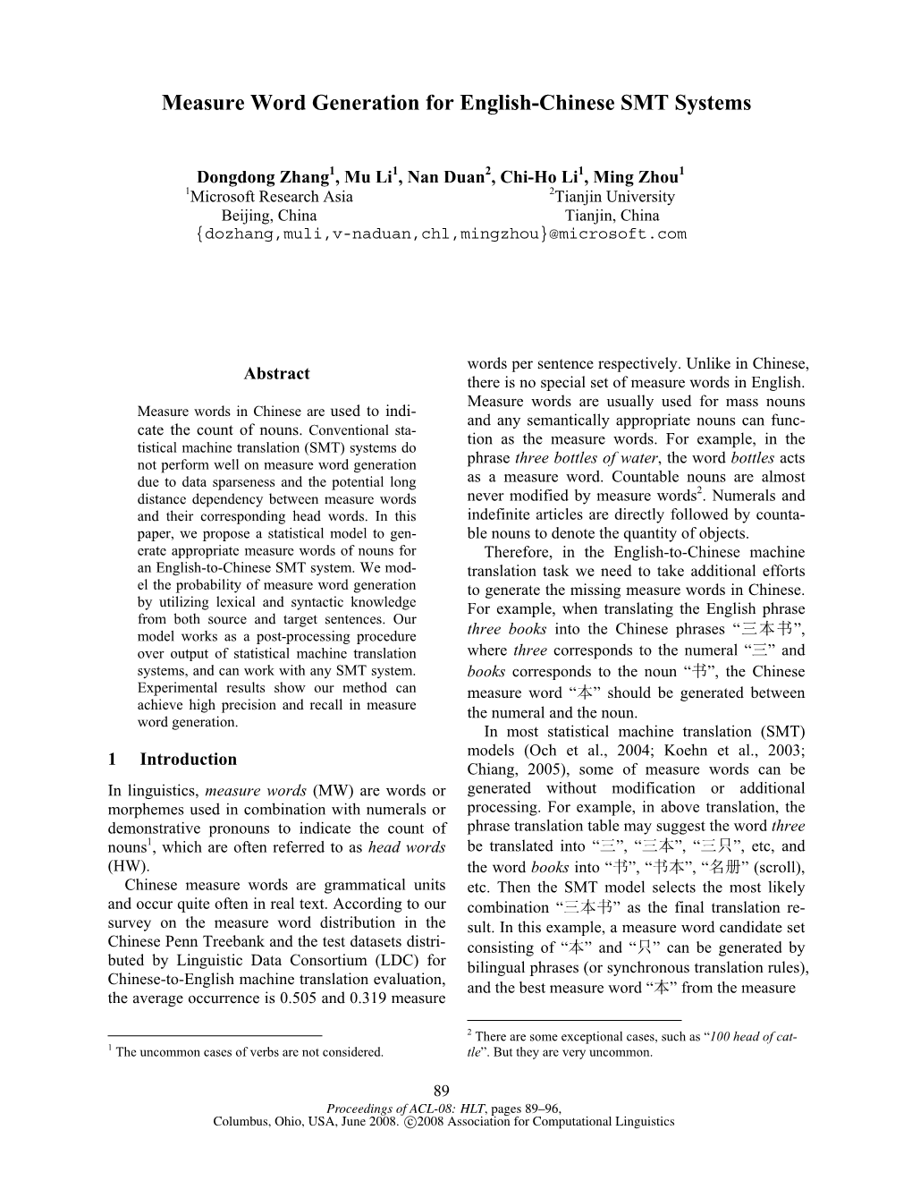 Measure Word Generation for English-Chinese SMT Systems