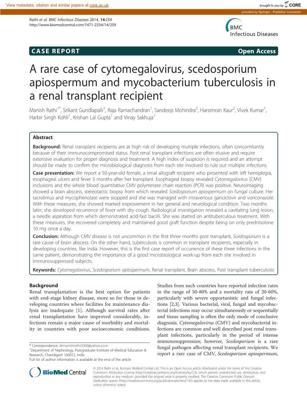A Rare Case of Cytomegalovirus, Scedosporium