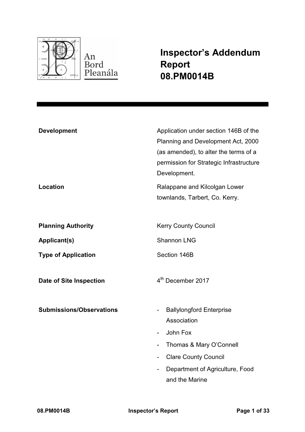 Inspector's Addendum Report 08.PM0014B