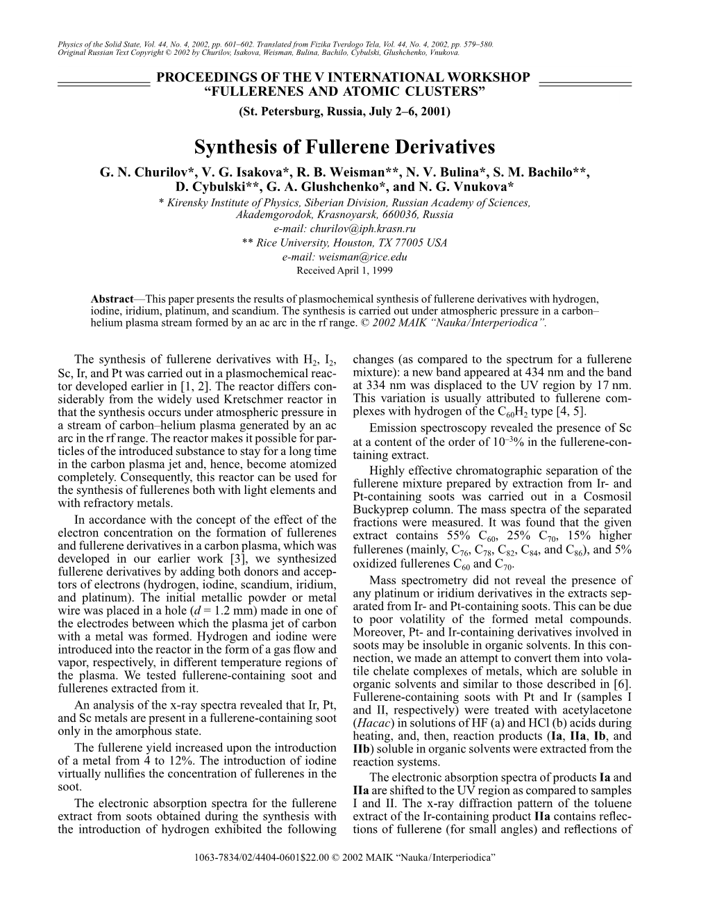 Synthesis of Fullerene Derivatives G