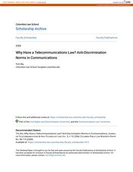 Why Have a Telecommunications Law? Anti-Discrimination Norms in Communications