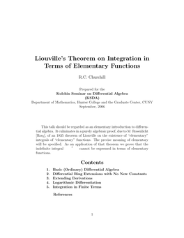 Liouville's Theorem on Integration in Terms of Elementary Functions