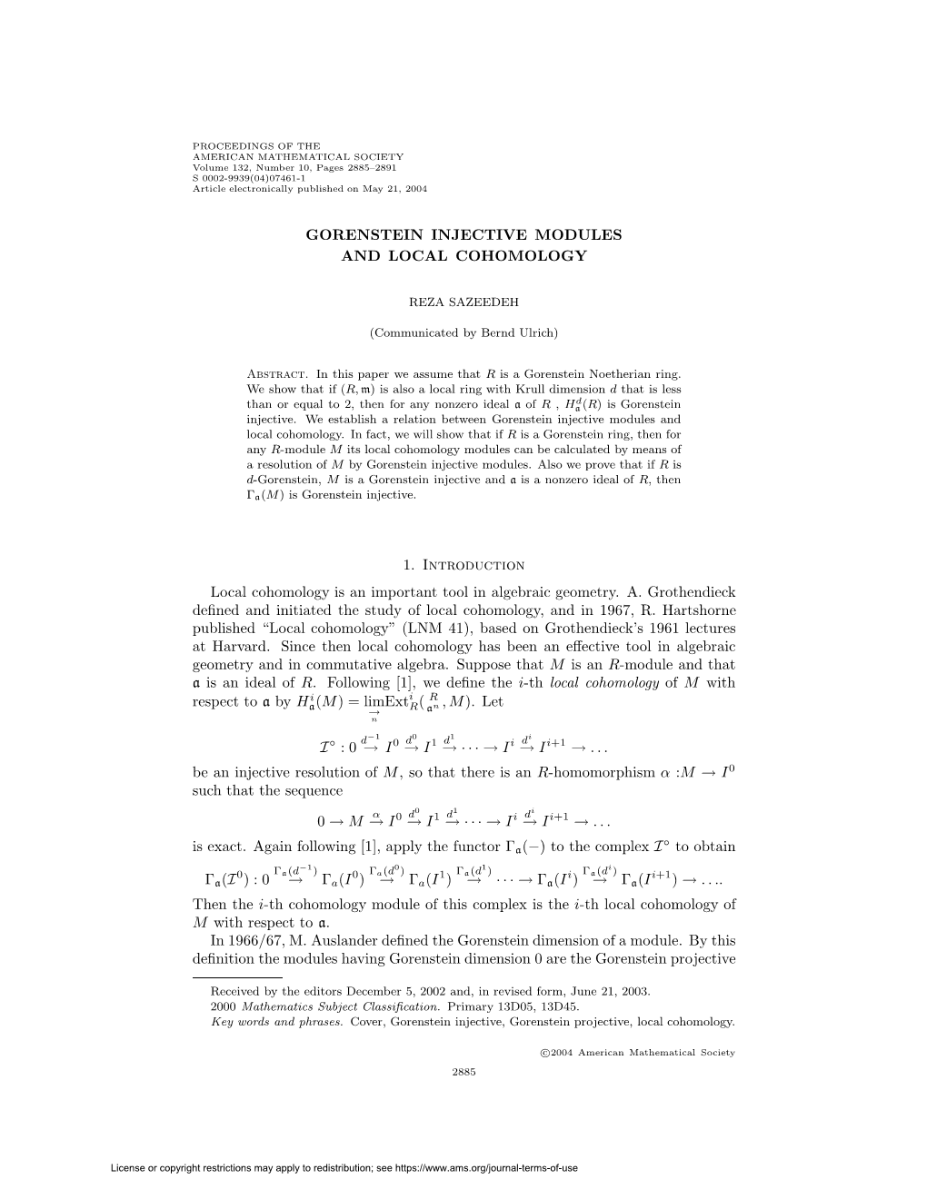 Gorenstein Injective Modules and Local Cohomology 1