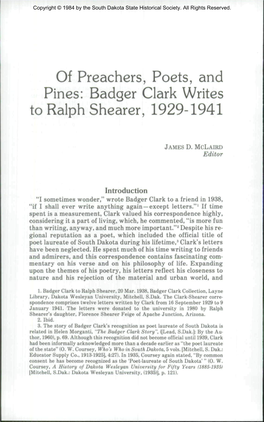 Of Preachers, Poets, and Pines: Badger Clark Writes to Ralph Shearer, 1929-1941