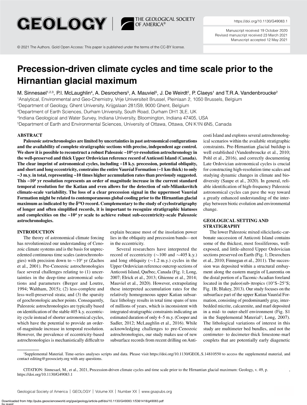 Precession-Driven Climate Cycles and Time Scale Prior to the Hirnantian Glacial Maximum M