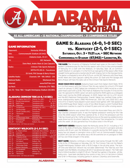 2009 Alabama Football Notes (Kentucky).Indd