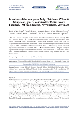 A Revision of the New Genus Amiga Nakahara, Willmott & Espeland, Gen. N., Described for Papilio Arnaca Fabricius, 1776