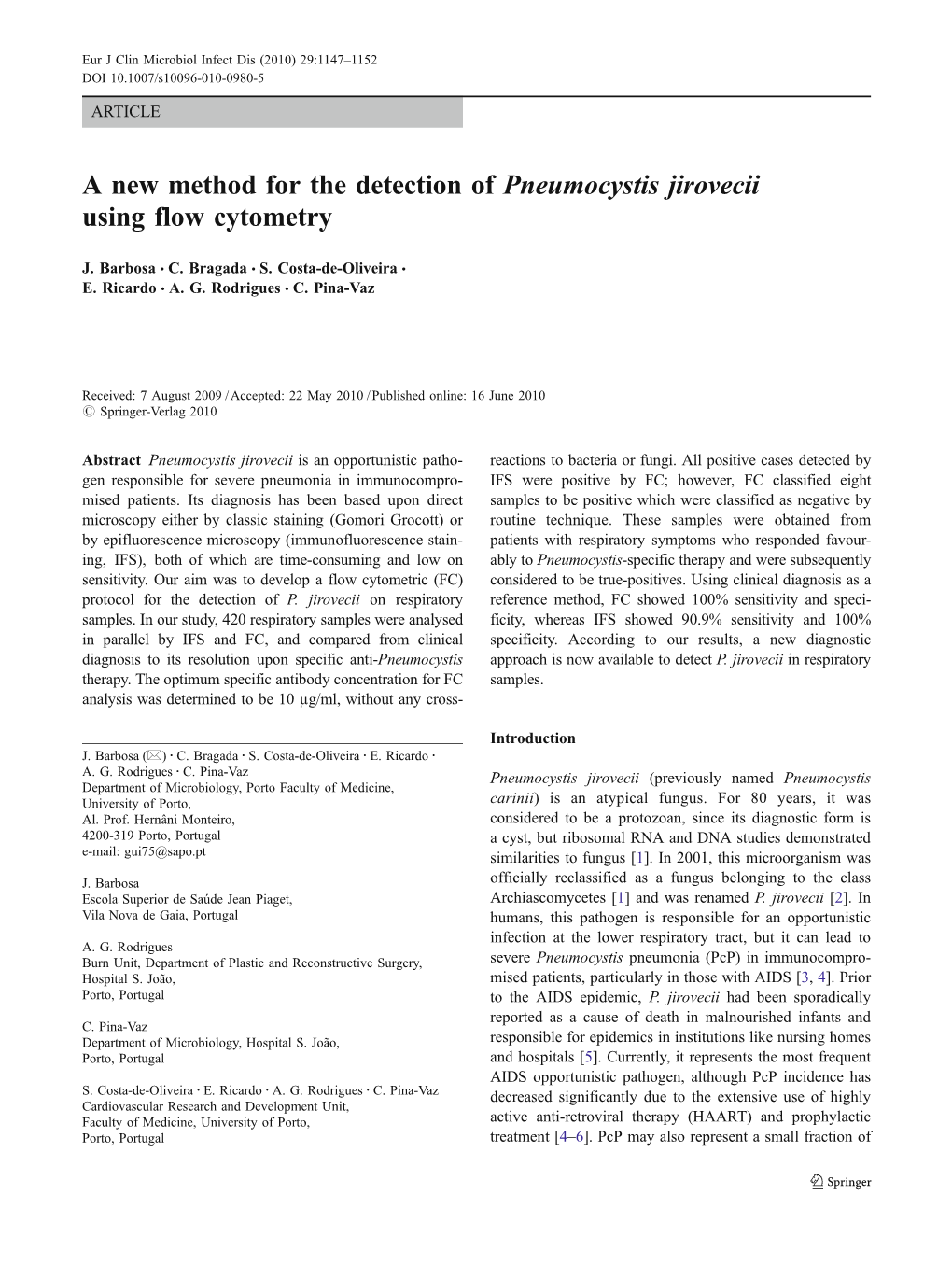 A New Method for the Detection of Pneumocystis Jirovecii Using Flow Cytometry