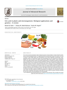 Uric Acid in Plants and Microorganisms: Biological Applications and Genetics - a Review ⇑ Rehab M