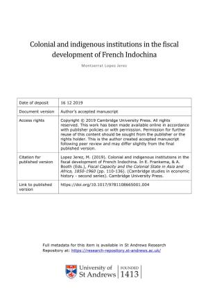 Colonial and Indigenous Institutions in the Fiscal Development of French Indochina