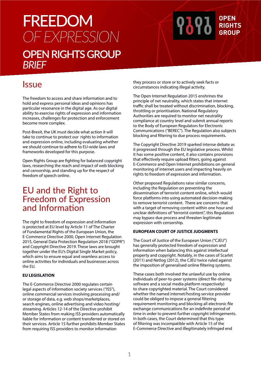 Freedom of Expression and Brexit of Expression Open Rights Group Brief