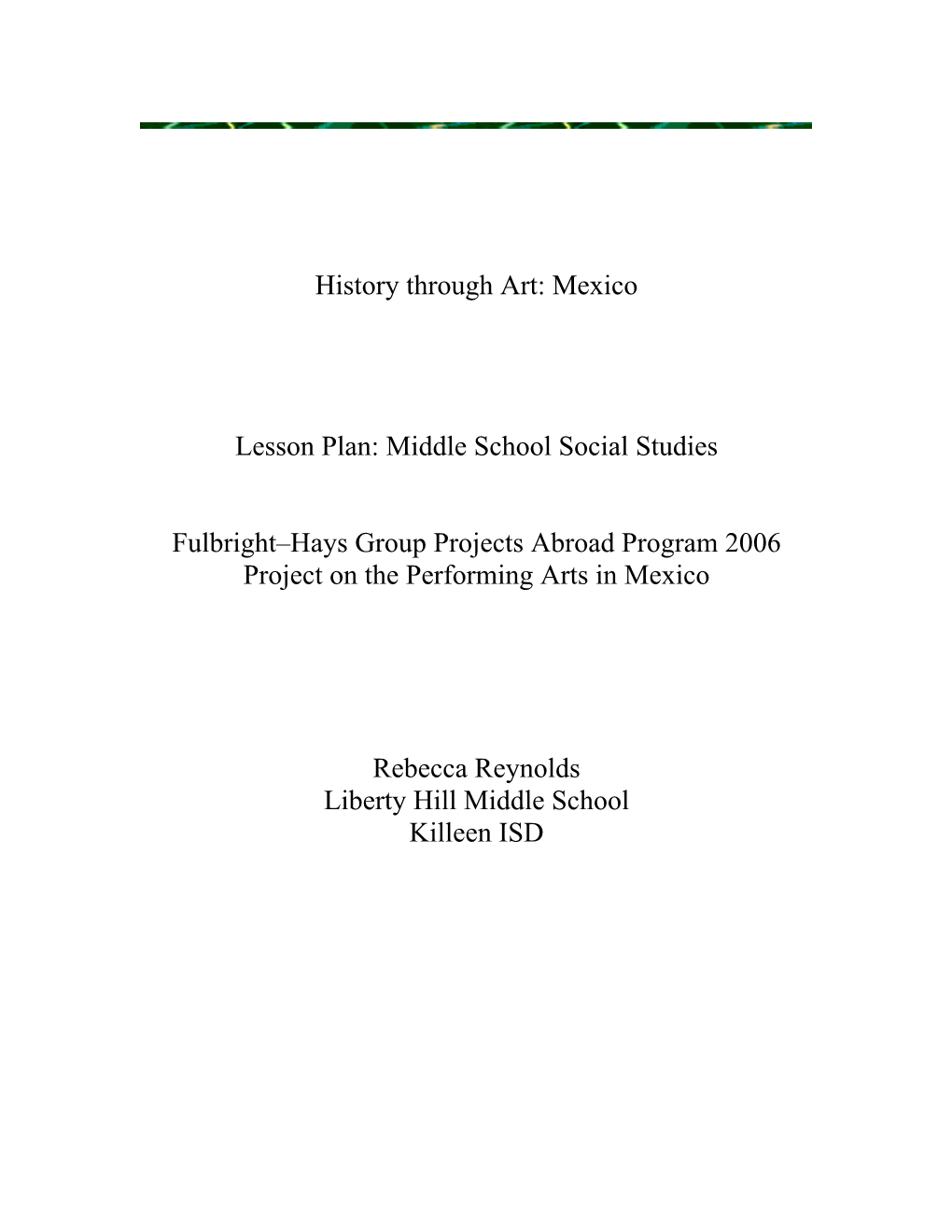 History Through Art: Mexico Lesson Plan: Middle School Social Studies