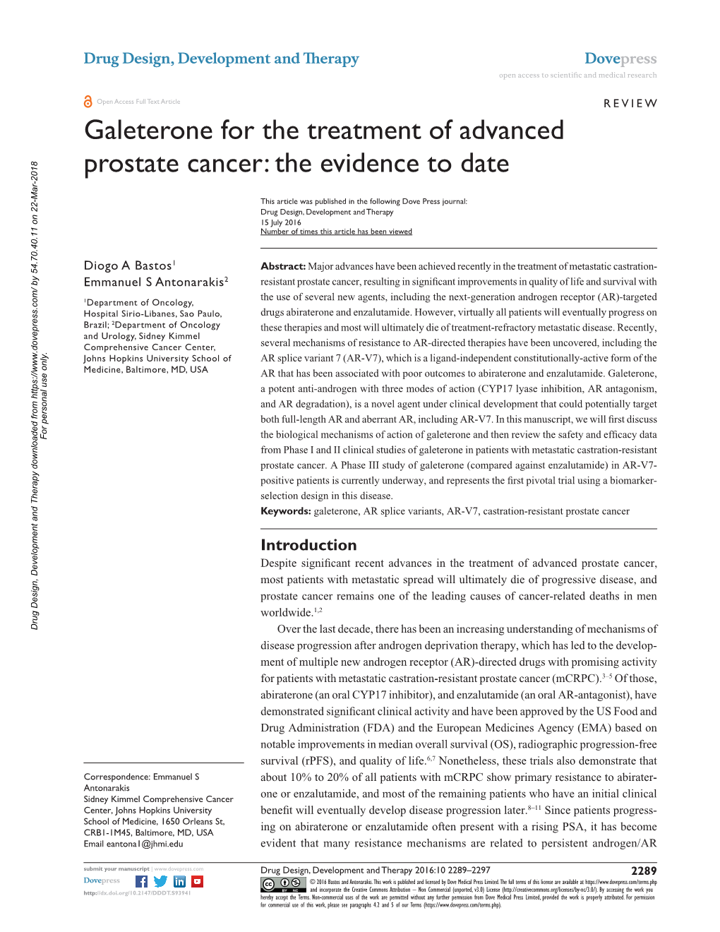 Galeterone for the Treatment of Advanced Prostate Cancer: the Evidence to Date