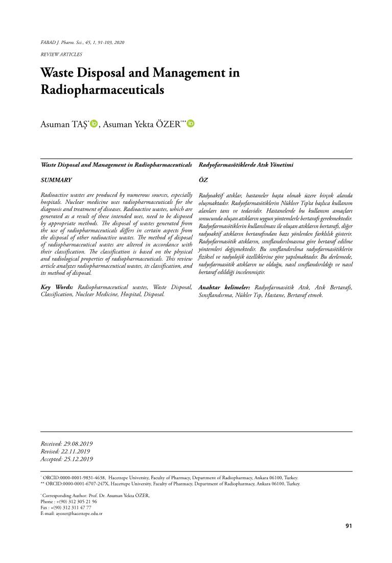 Waste Disposal and Management in Radiopharmaceuticals