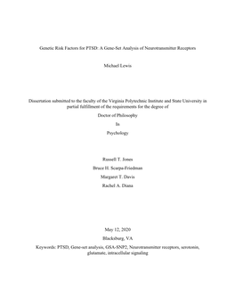 Genetic Risk Factors for PTSD: a Gene-Set Analysis of Neurotransmitter Receptors