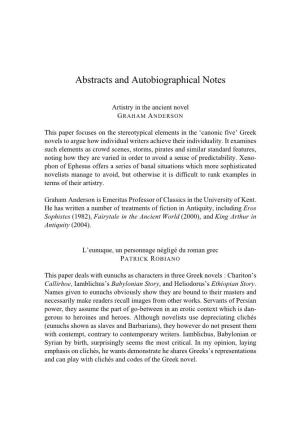 Abstracts and Autobiographical Notes