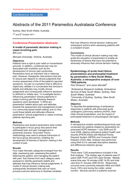Abstracts of the 2011 Paramedics Australasia Conference