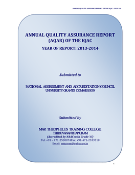 Annual Quality Assurance Report of the Iqac : 2013-‘14