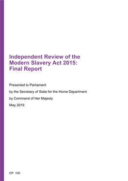 Independent Review of the Modern Slavery Act 2015: Final Report