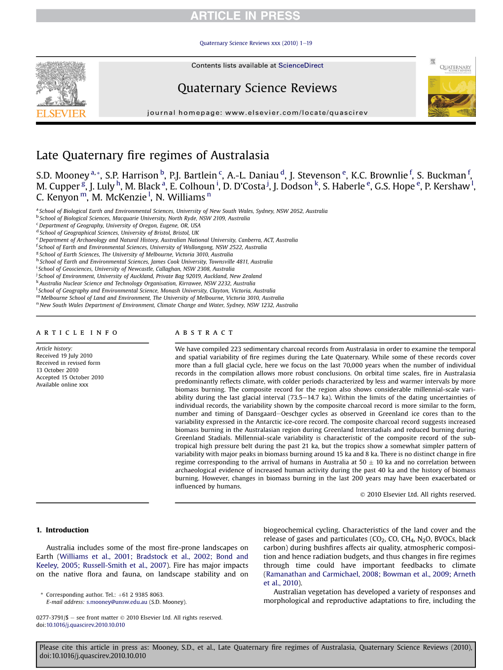 Late Quaternary Fire Regimes of Australasia