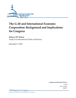 The G-20 and International Economic Cooperation: Background and Implications for Congress