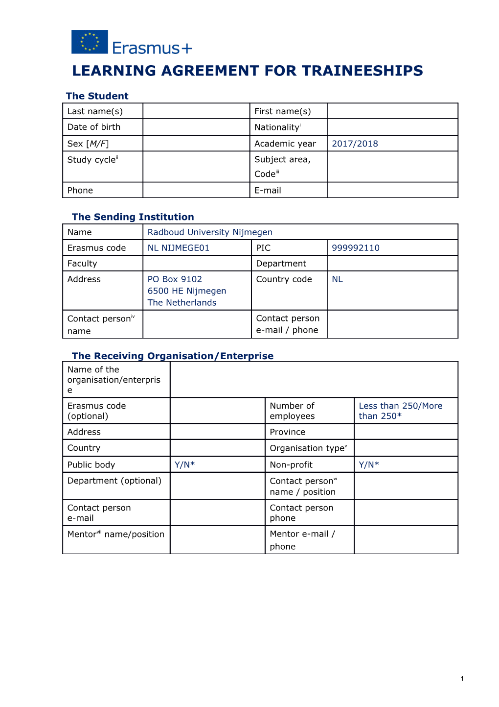 Learning Agreement for Traineeships s3