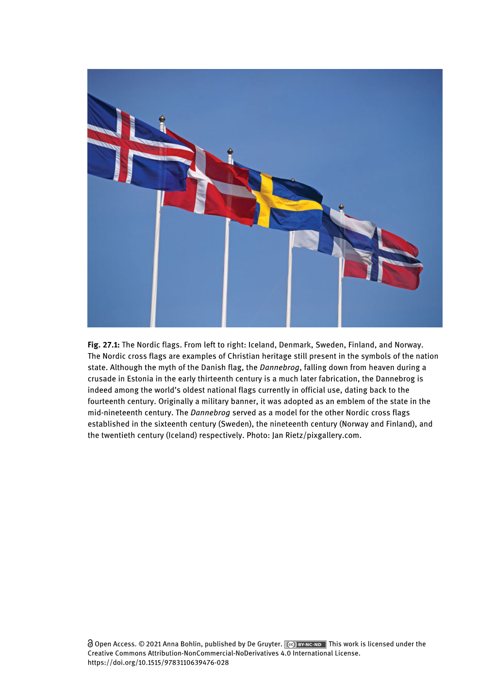 Fig. 27.1: the Nordic Flags. from Left to Right: Iceland, Denmark, Sweden, Finland, and Norway