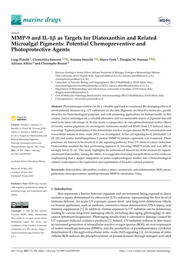MMP-9 and IL-1 As Targets for Diatoxanthin and Related