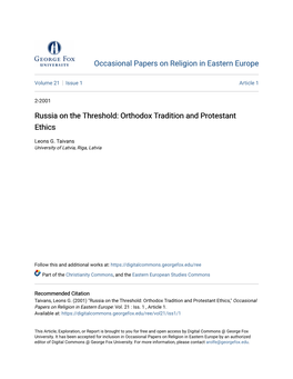 Orthodox Tradition and Protestant Ethics