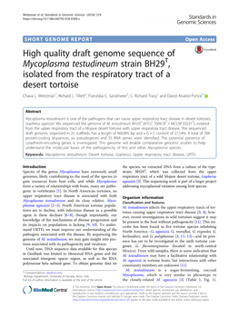 High Quality Draft Genome Sequence of Mycoplasma Testudineum Strain BH29T, Isolated from the Respiratory Tract of a Desert Tortoise Chava L