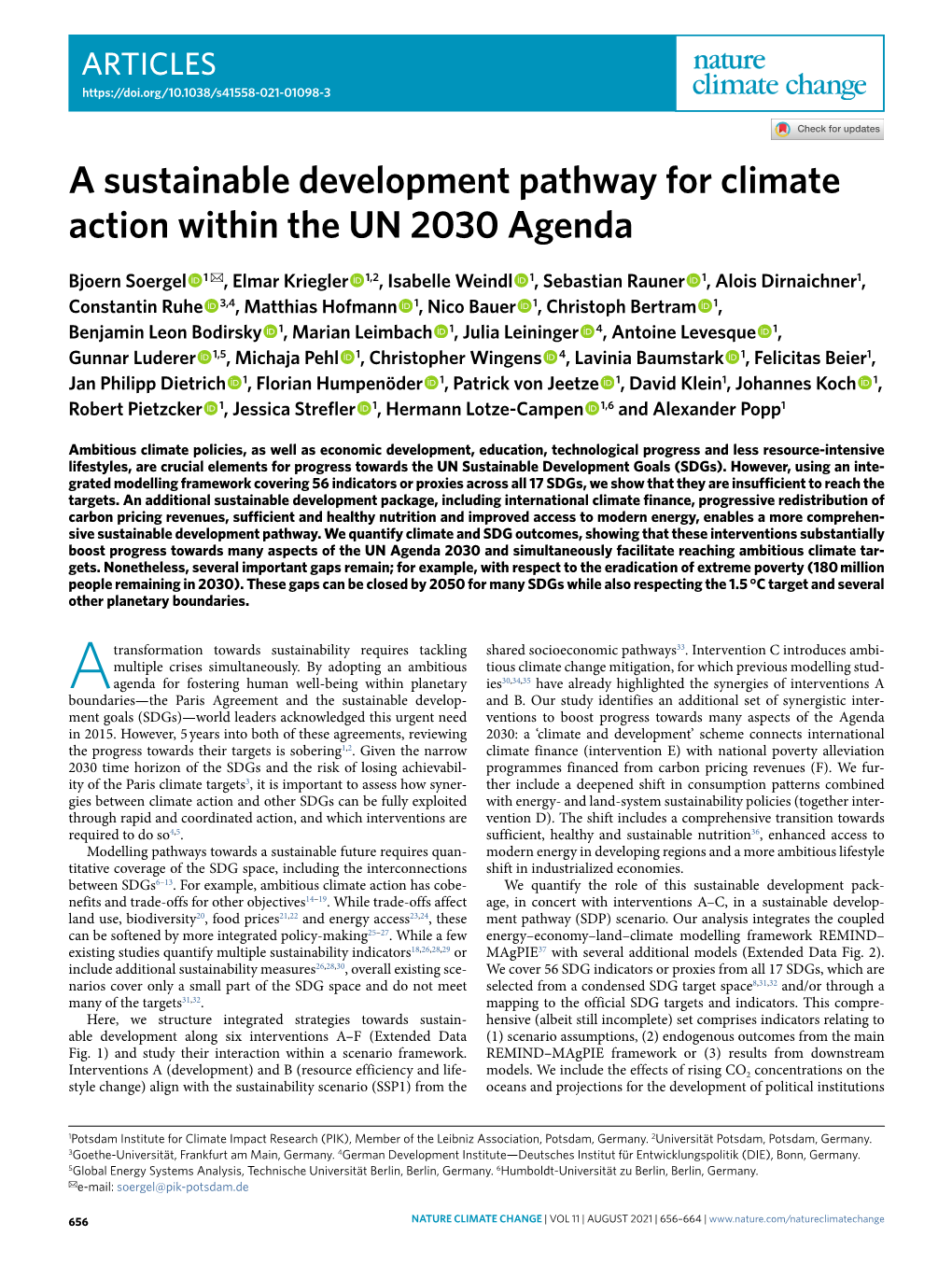 A Sustainable Development Pathway for Climate Action Within the UN 2030 Agenda