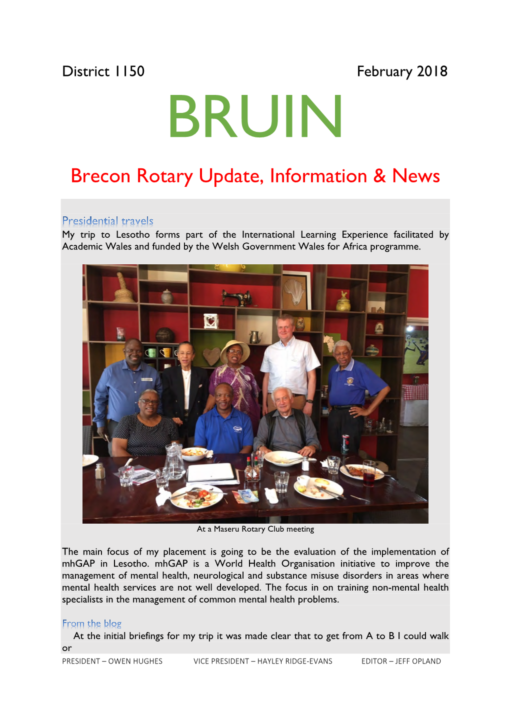Brecon Rotary Update, Information & News