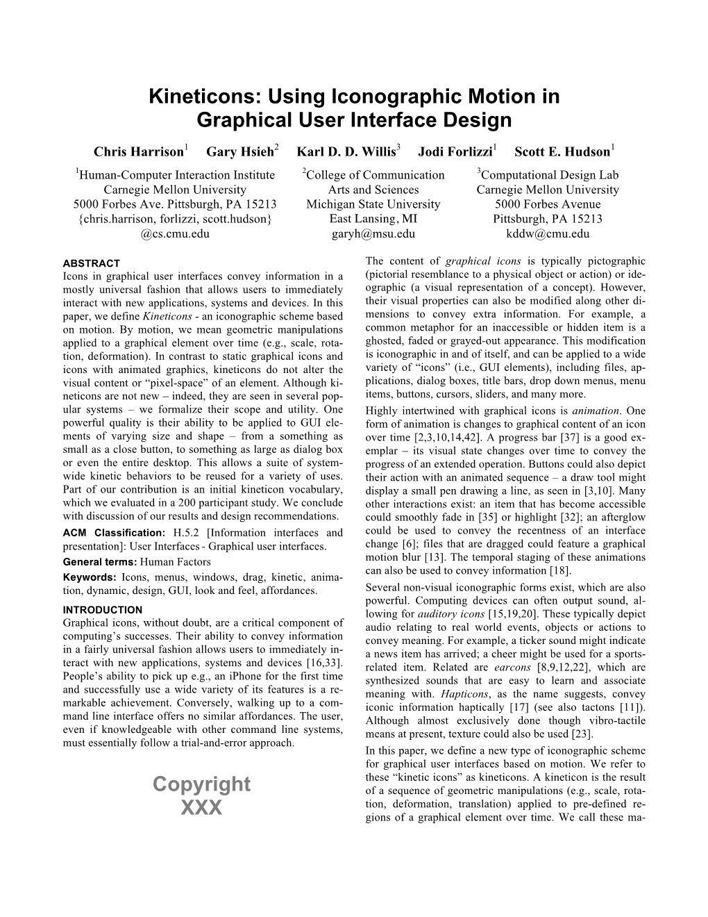 Kineticons: Using Iconographic Motion in Graphical User Interface Design